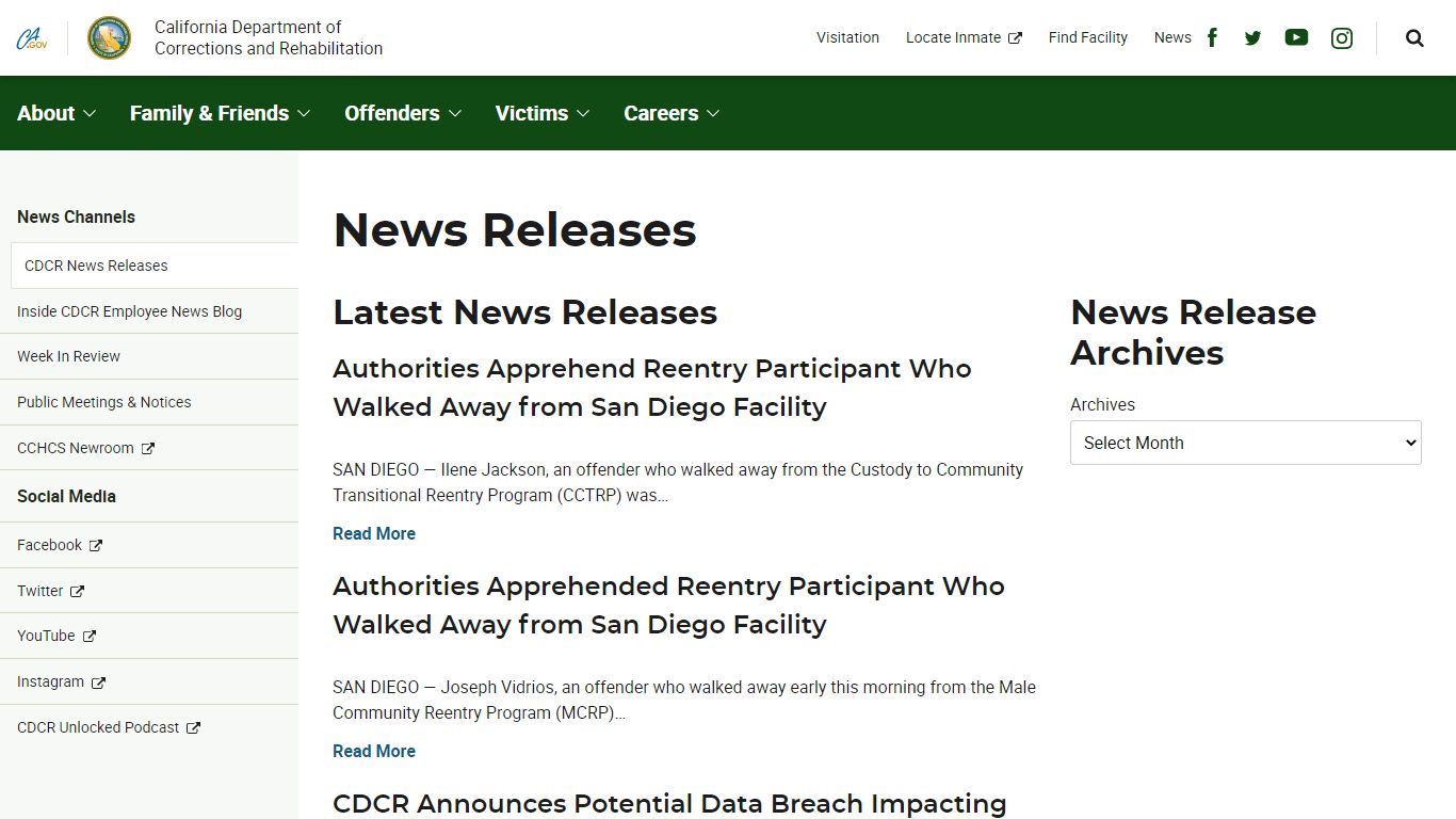CDCR News Releases